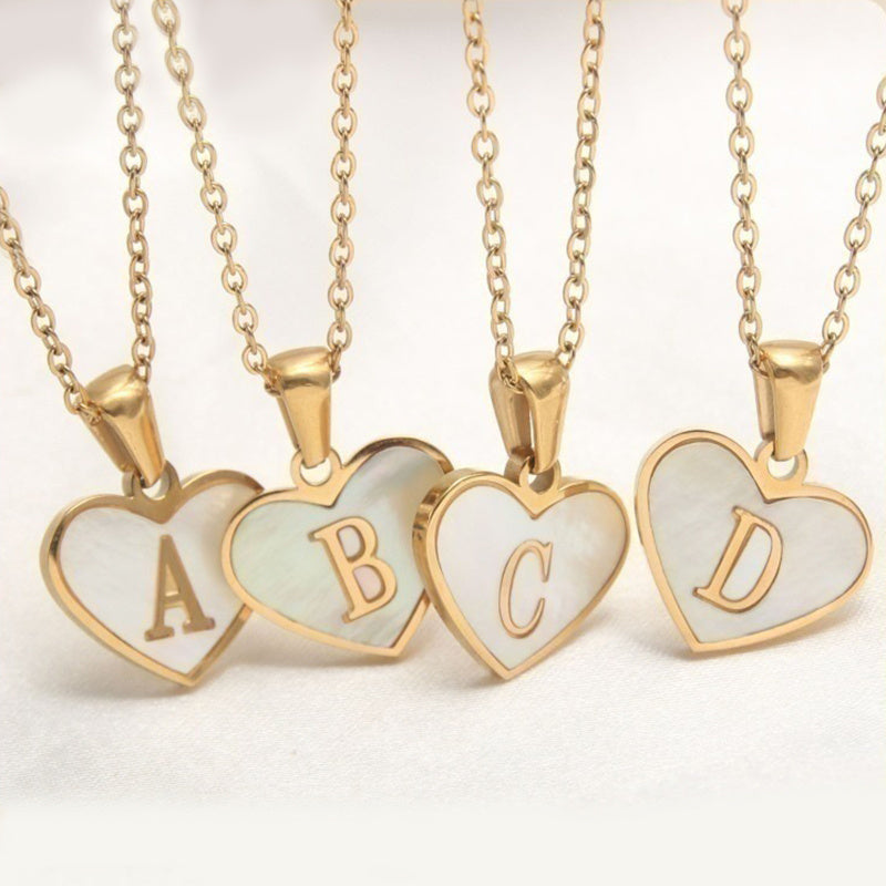 26 Letter Heart-shaped Necklace White Shell Love Clavicle Chain Fashion Personalized Necklace