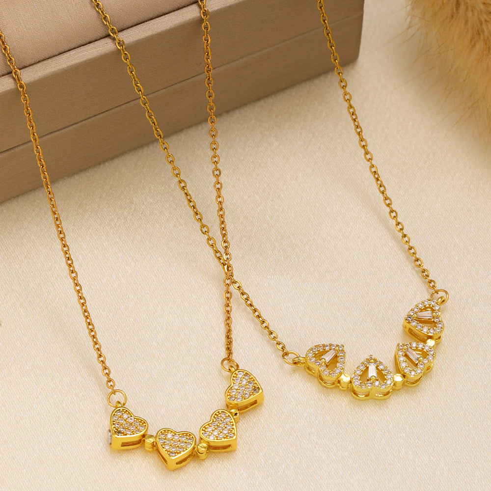 1pcs Fashionable Zircon Heart-shaped Necklace With A Magnetic Folding Four Leaf Heart-shaped Connection