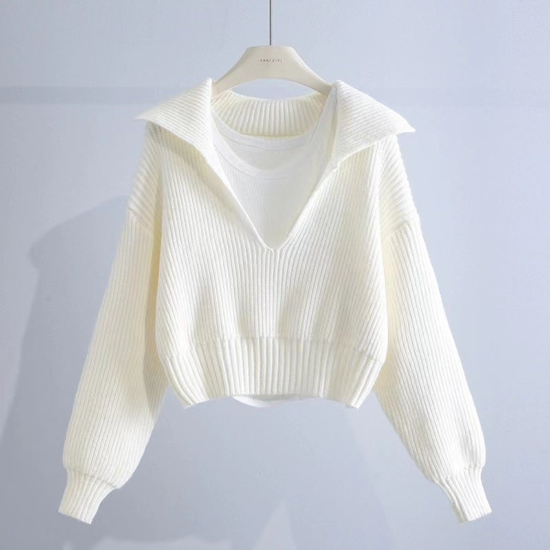 Sailor Collar Thick Loose Short Sweater
