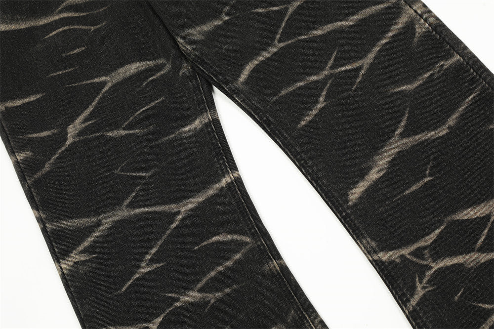 Tie-dyed Water Ripple Denim Trousers For Men