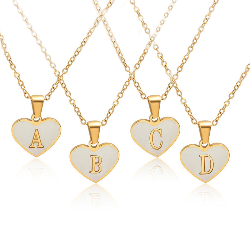 26 Letter Heart-shaped Necklace White Shell Love Clavicle Chain Fashion Personalized Necklace