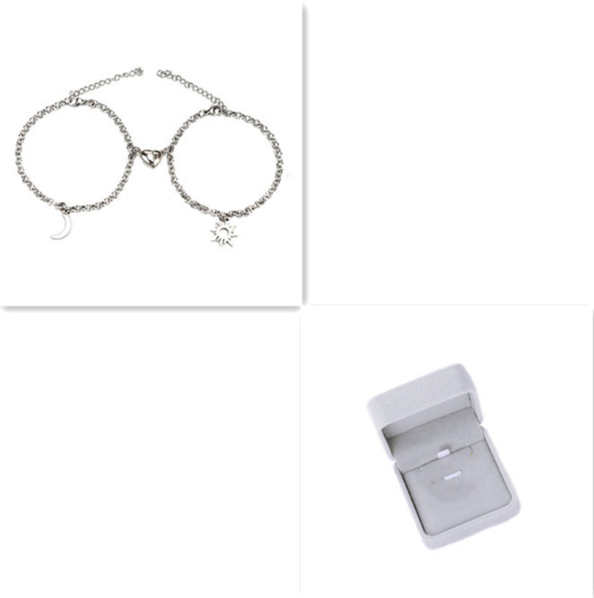 2Pcs Sun Moon Charm Magnet Attraction Stainless Steel Bracelets