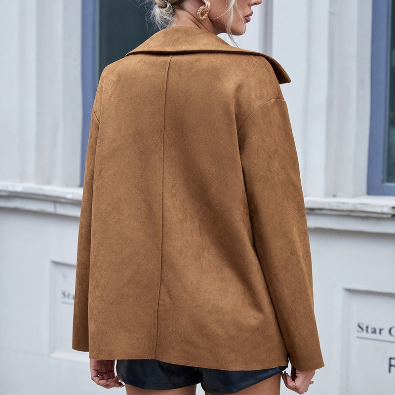Casual Simple Single-breasted Pocket Deerskin Velvet Long-sleeved Shirt Jacket Coat
