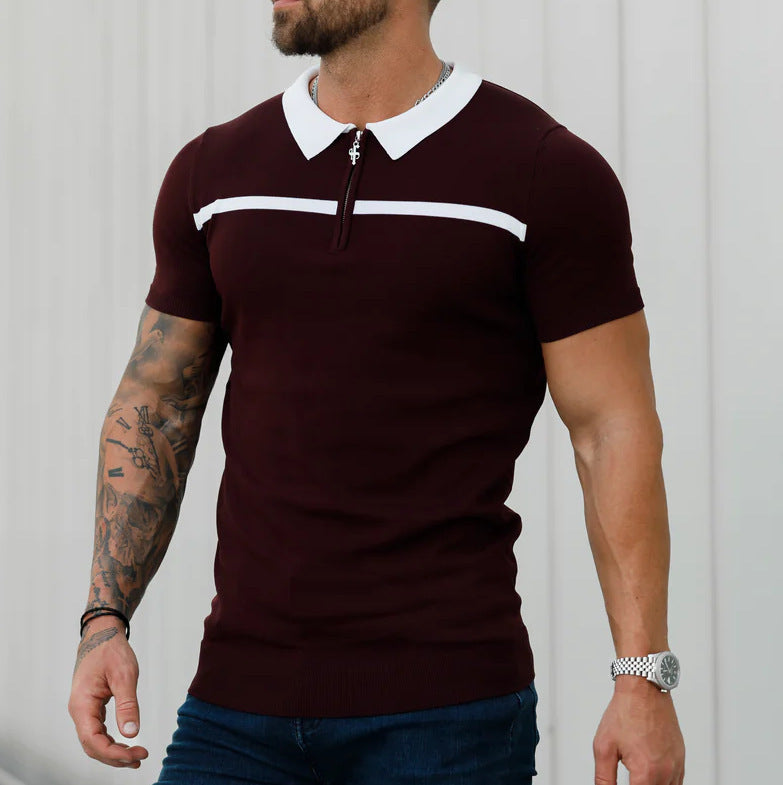 Men's Fashion Stitching Collision Color Short-sleeved Top