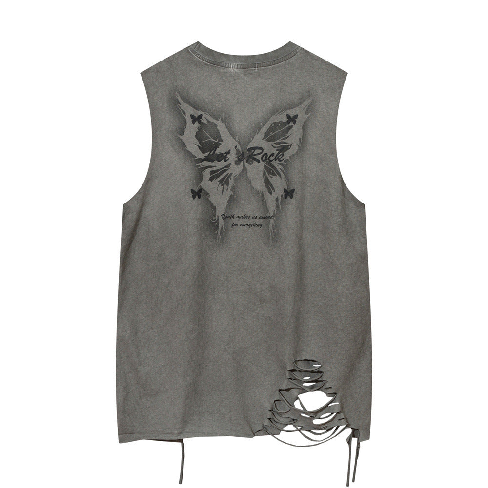 Butterfly Make Old Ripped Loose Vest For Men