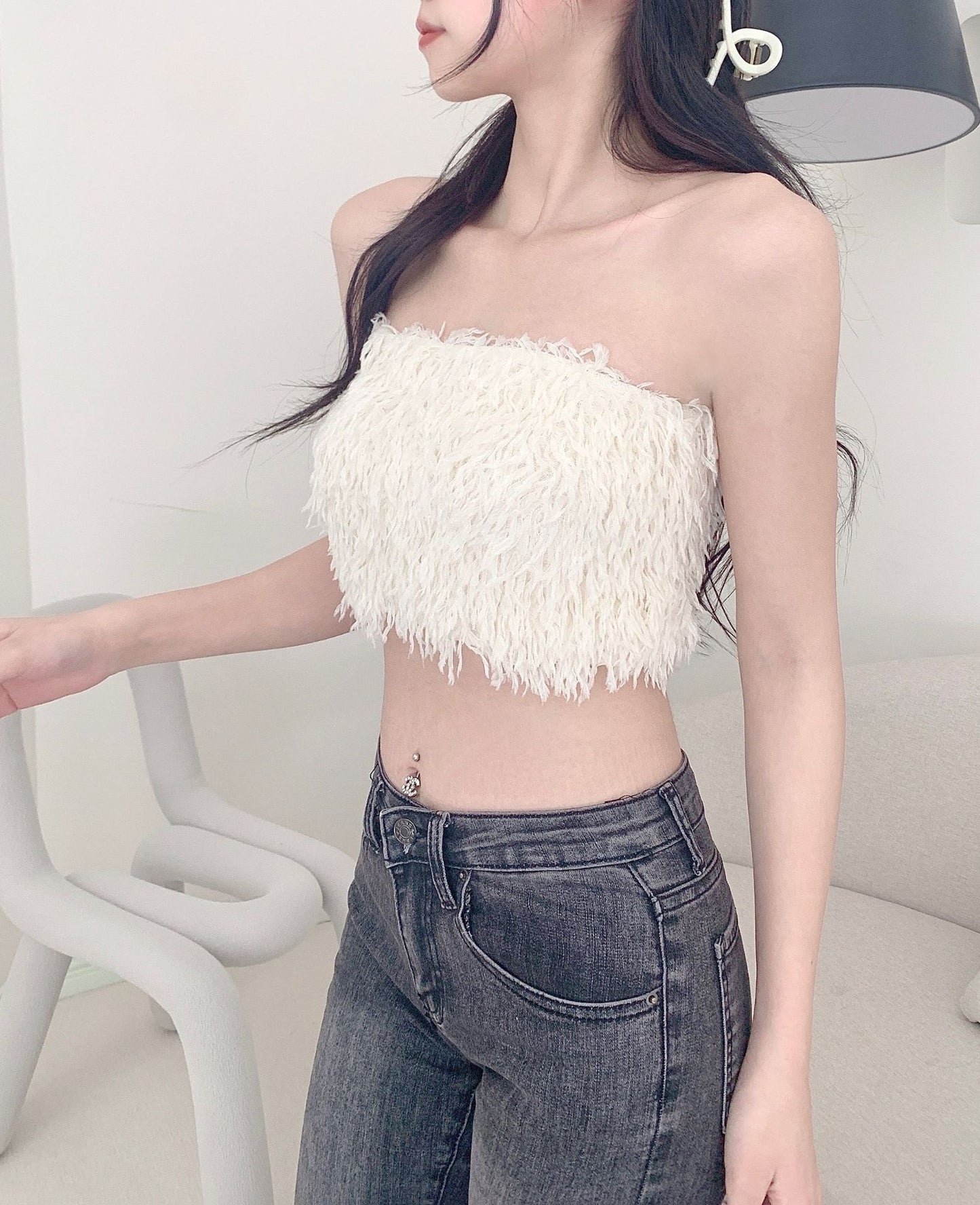 New Feather Tassel Tube Top Vest Internet Famous Sexy Word