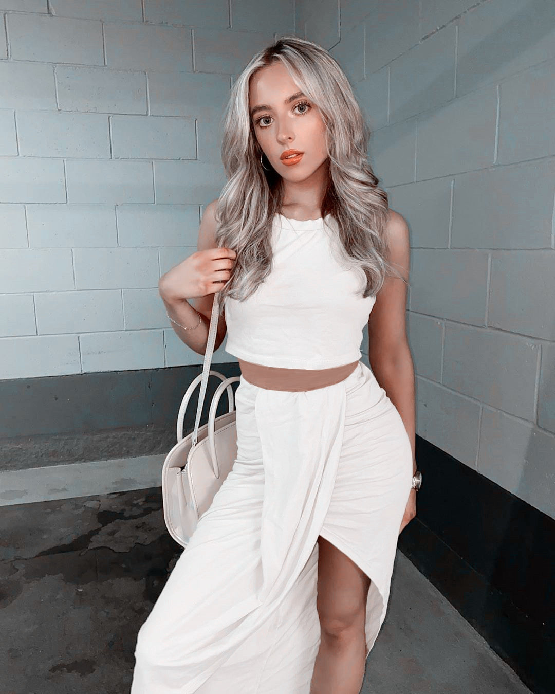 Two-piece Solid Color Short Vest Pleated Split Long Skirt