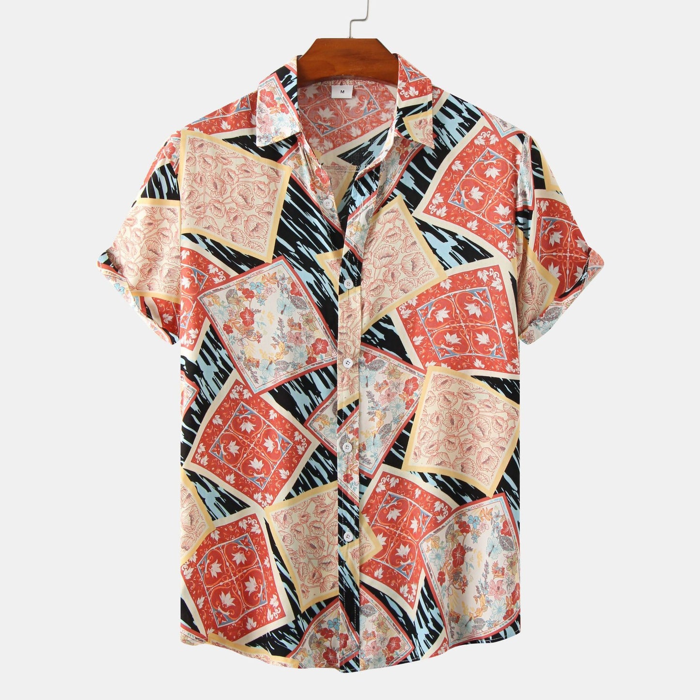 European And American Floral Men's Short-sleeved Shirt