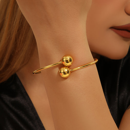 1pcs Copper Plated 18k Gold Double Headed Bead Opening Bracelet