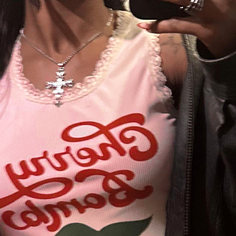 Women's Short-sleeved Shirt With Letter Print Knot