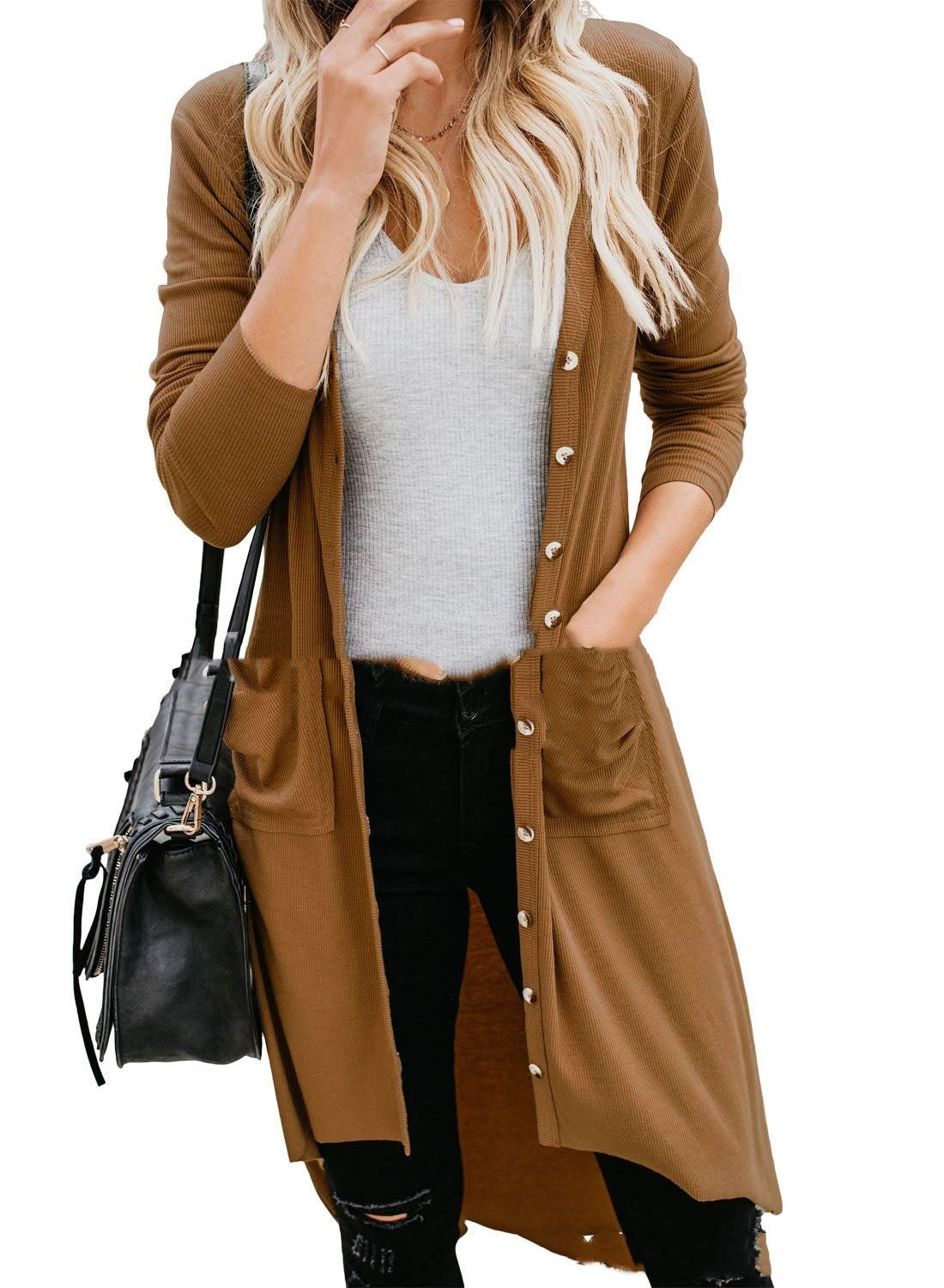 Women's long sleeve button knit cardigan