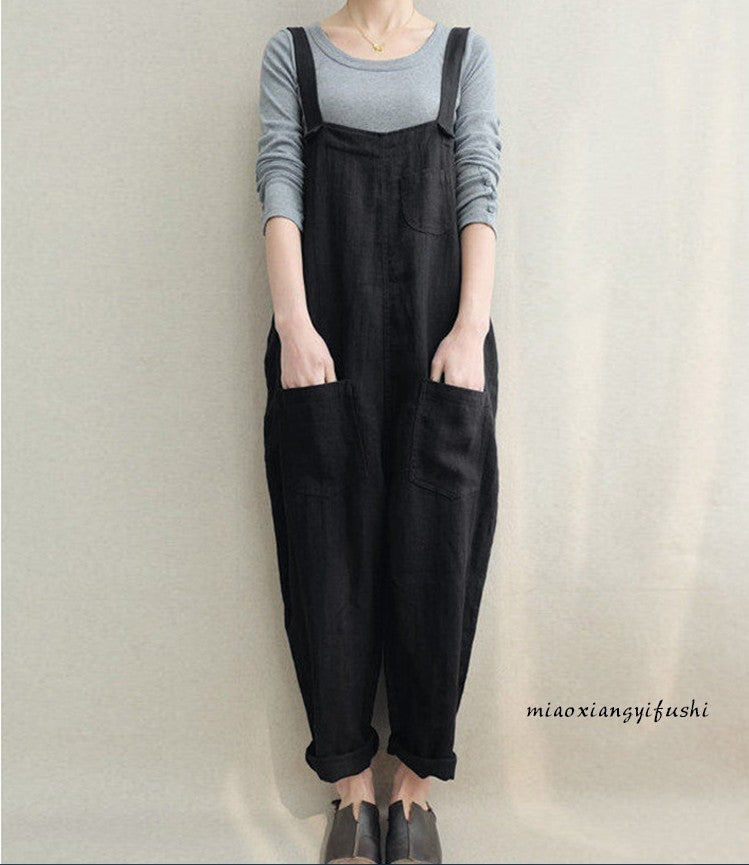 Spring And Summer New Style Foreign Trade Women's Pants Casual Pants Cotton And Linen Breathable Large Size Overalls