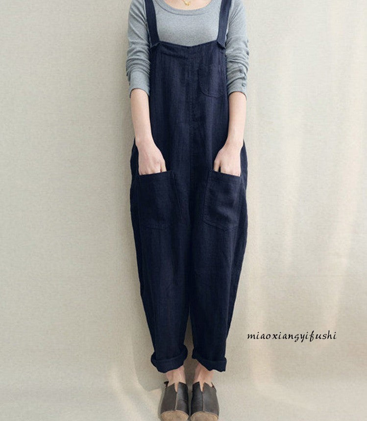 Spring And Summer New Style Foreign Trade Women's Pants Casual Pants Cotton And Linen Breathable Large Size Overalls