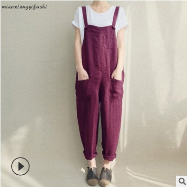 Spring And Summer New Style Foreign Trade Women's Pants Casual Pants Cotton And Linen Breathable Large Size Overalls