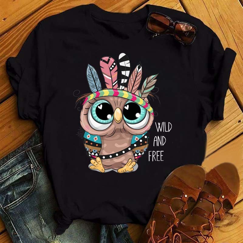 Women's Owl Print Casual Short-sleeved T-shirt