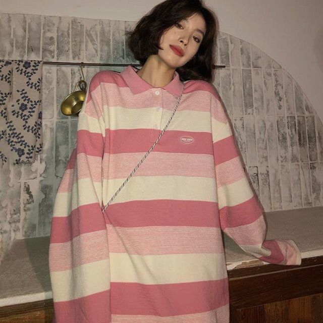 Striped Long-sleeved T-shirt For Women Loose Lapels