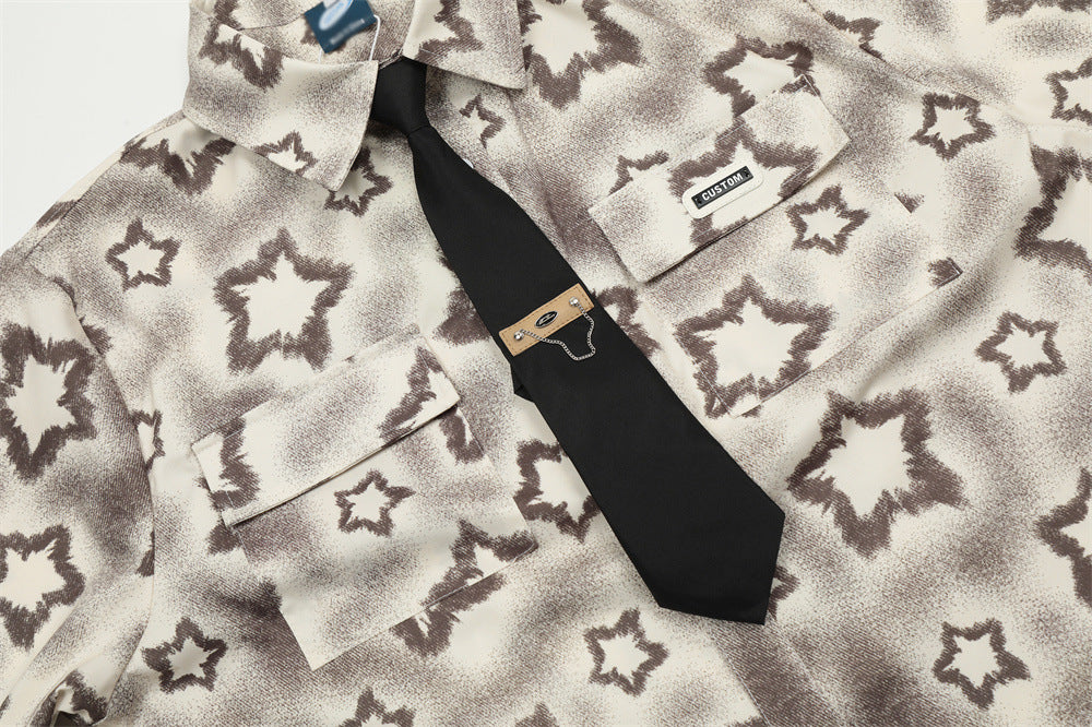 Full Printed Five-pointed Star Loose Shirt Men