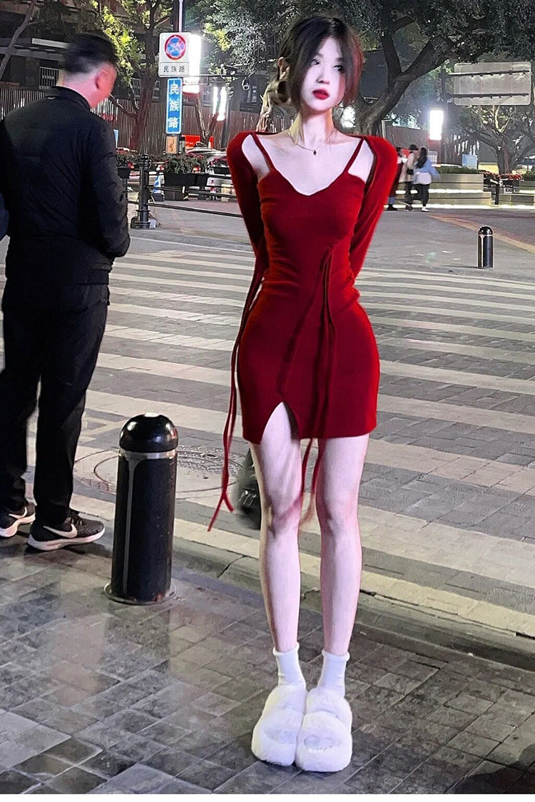 Hot Girl Stitching Irregular Slit Slim Fit Slimming Hip Skirt