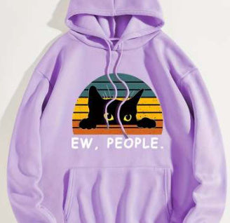 Sweater Cat Printing Drawstring Printed Hooded