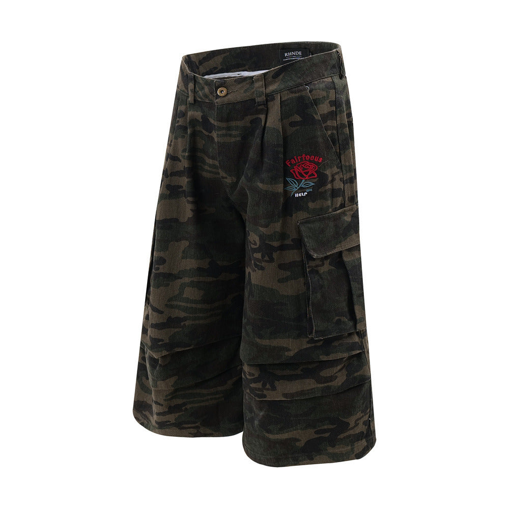 Workwear Camouflage Wide-leg Pants For Men