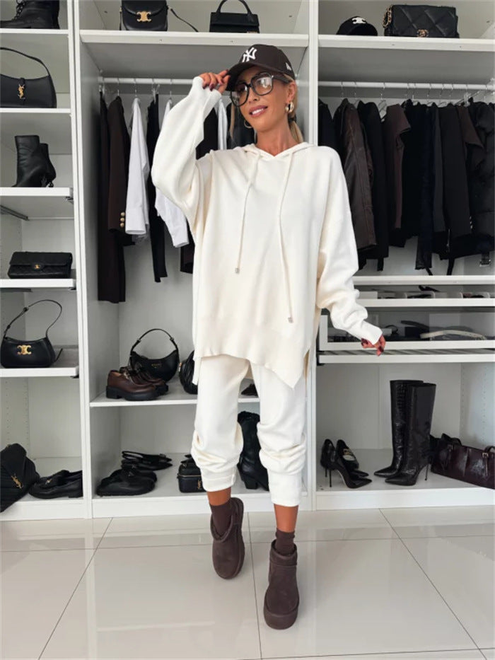 Suit Solid Color Loose Hooded Sweatshirt Two-piece Set