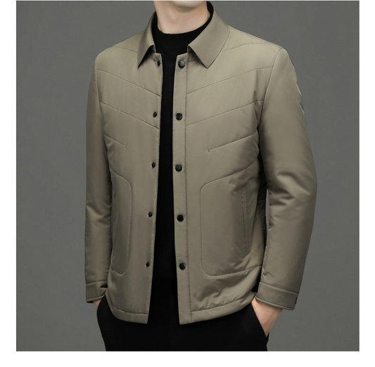 Fall Winter Men Jacket Lapel Fashion Business Lightweight Silk Cotton-padded Coat
