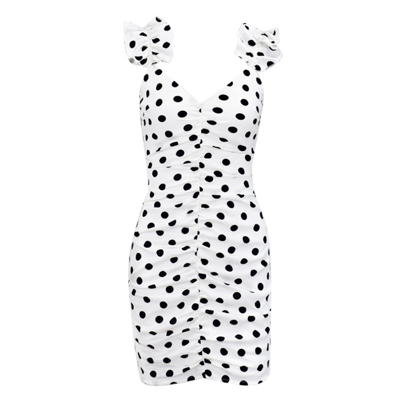 Polka-dot pleated strapless short skirt