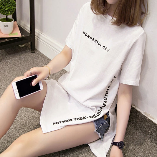 Women's Mid-length T-shirt With Short Sleeves