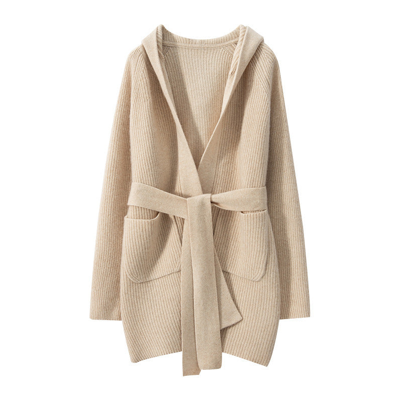Cashmere Autumn And Winter Loose Hooded Double-sided Fashion Casual Knitted Cardigan Coat Coat