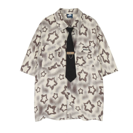 Full Printed Five-pointed Star Loose Shirt Men