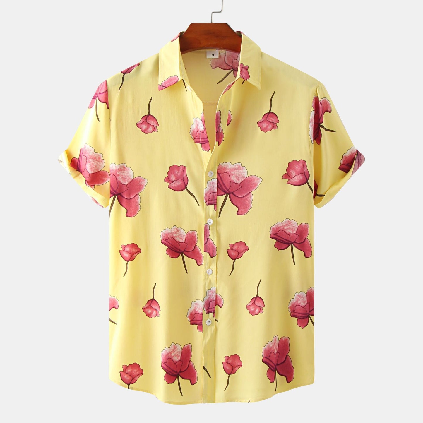 European And American Floral Men's Short-sleeved Shirt