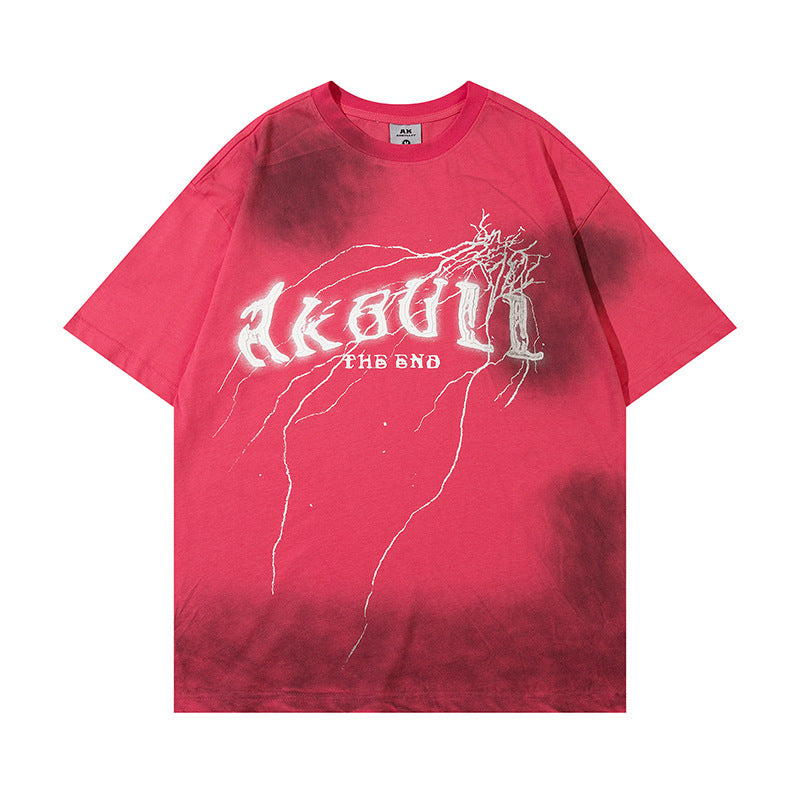 Spray Painting Tie-dyed Old Dirty Short Sleeve Men