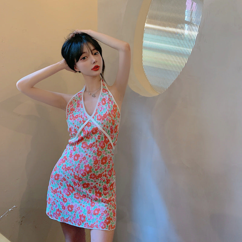 Pure Desire Sweet Floral Slim Jacquard Knitted Dress