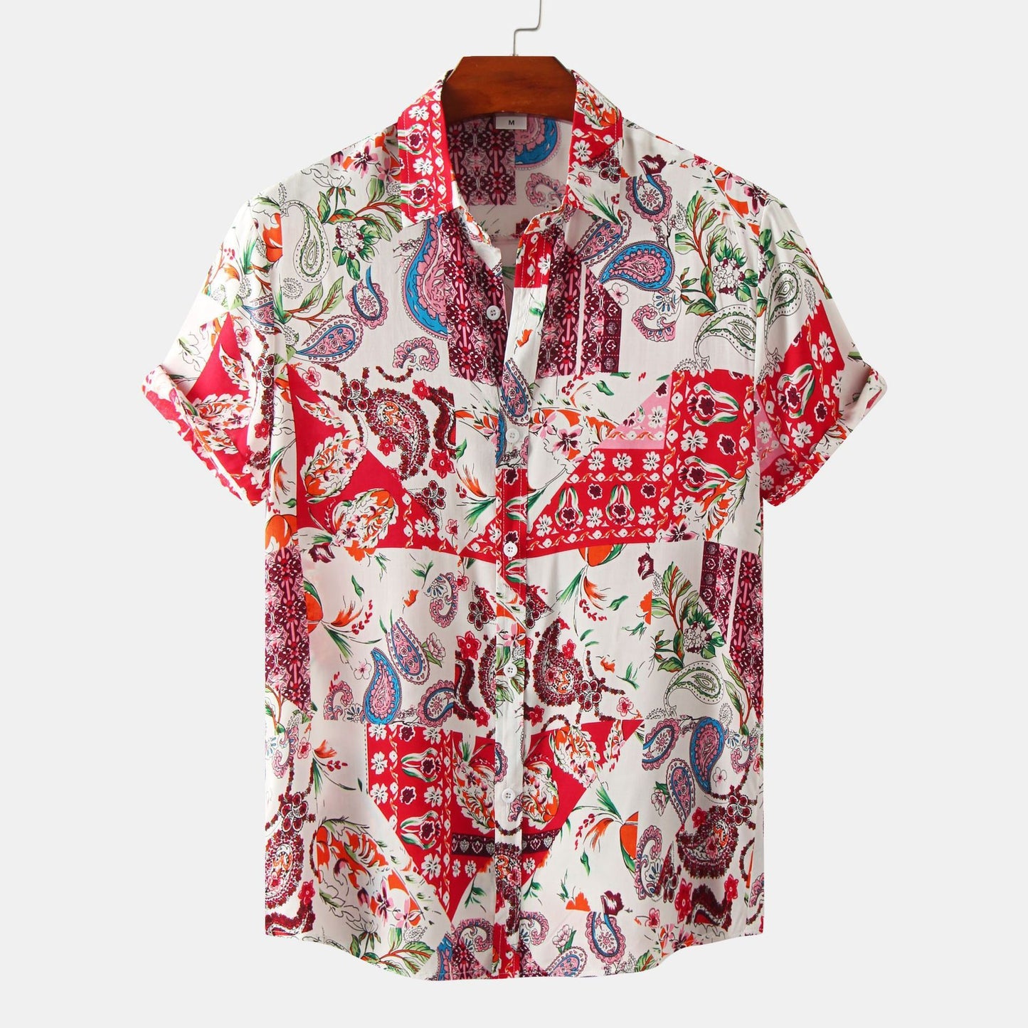 European And American Floral Men's Short-sleeved Shirt