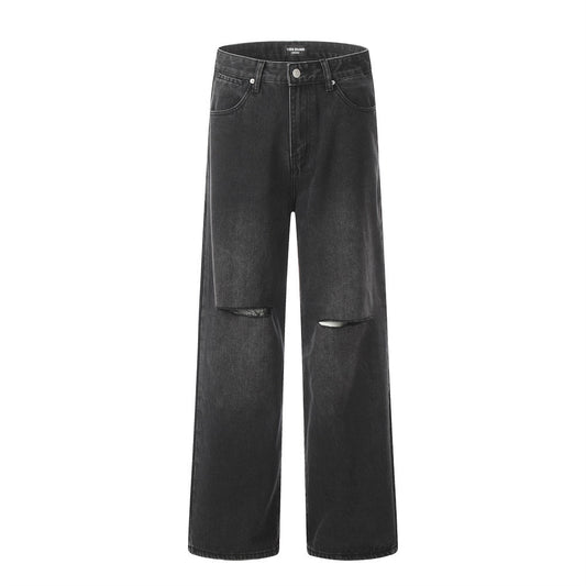 Fashion Holes Denim Straight-leg Pants Male