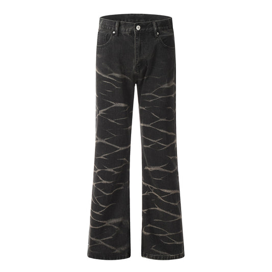 Tie-dyed Water Ripple Denim Trousers For Men