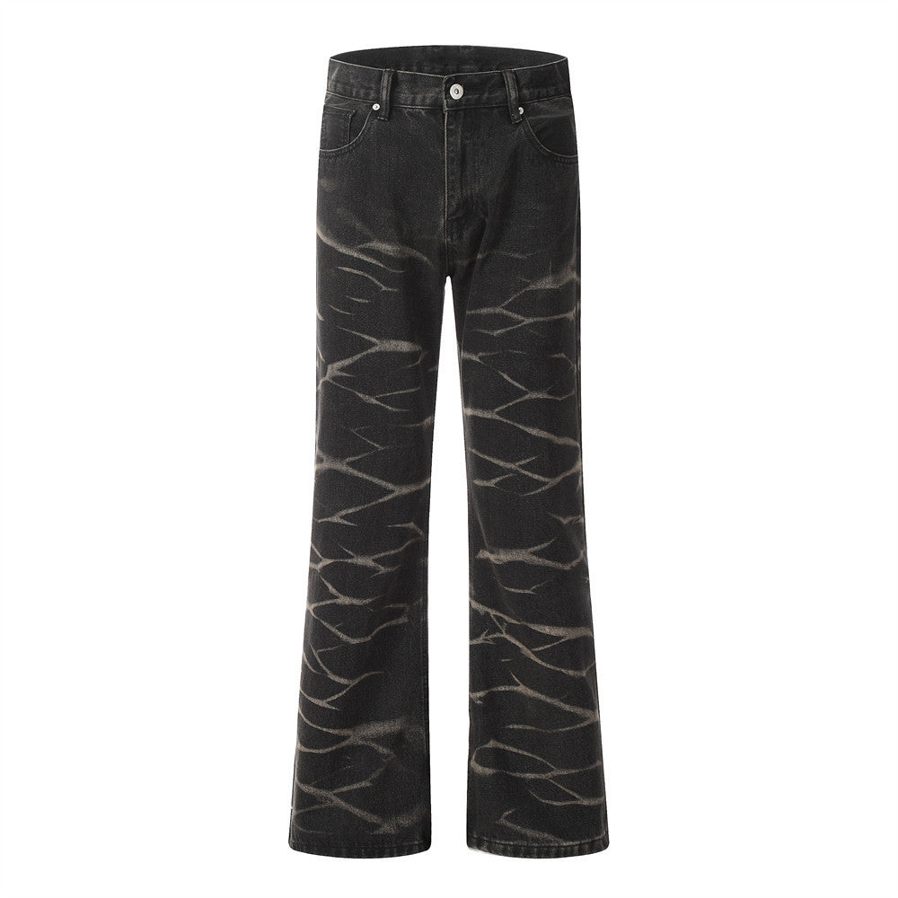 Tie-dyed Water Ripple Denim Trousers For Men