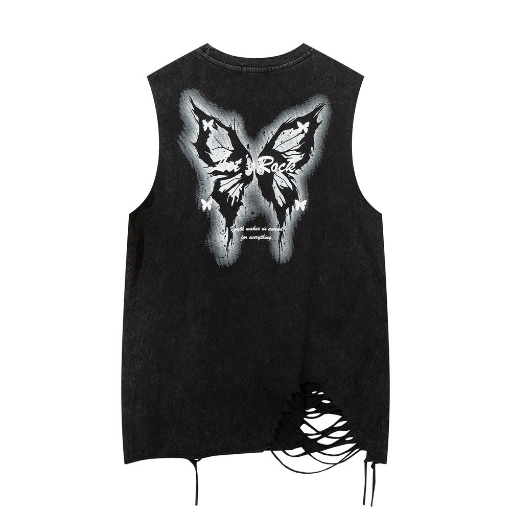 Butterfly Make Old Ripped Loose Vest For Men