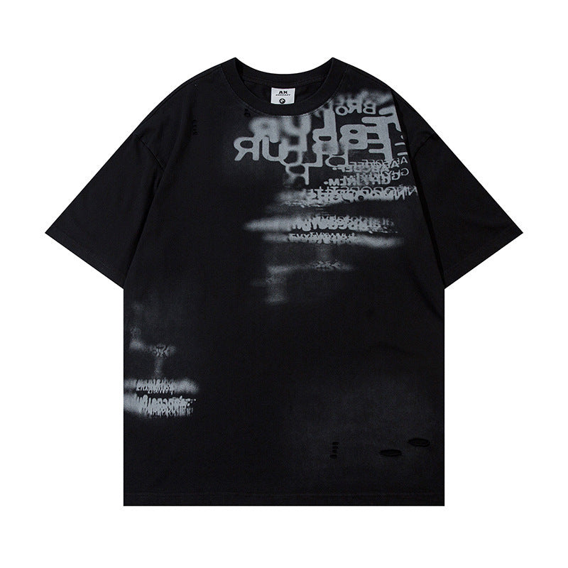 Fashion Spray Painting Dirty Ripped Men's Top