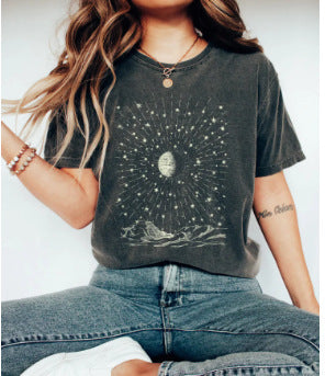 Women's T-shirt Green Blue Pink Printed Short Sleeve Casual Weekend Basic V-neck