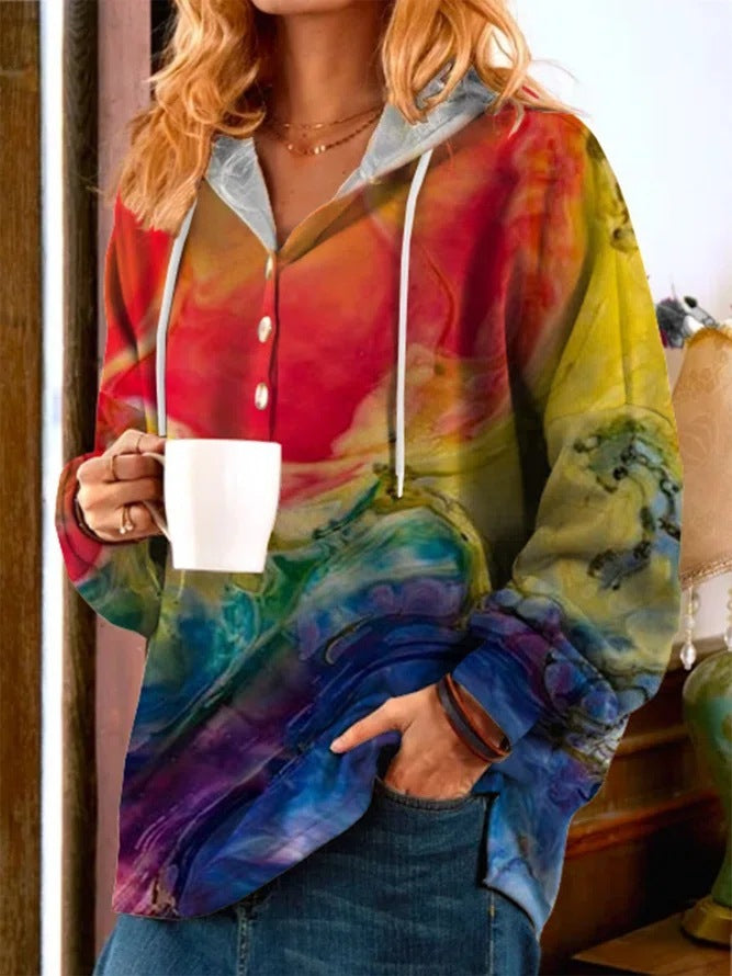 Printed Plus Size Loose Fit Street Fashion Pullover Hoodie