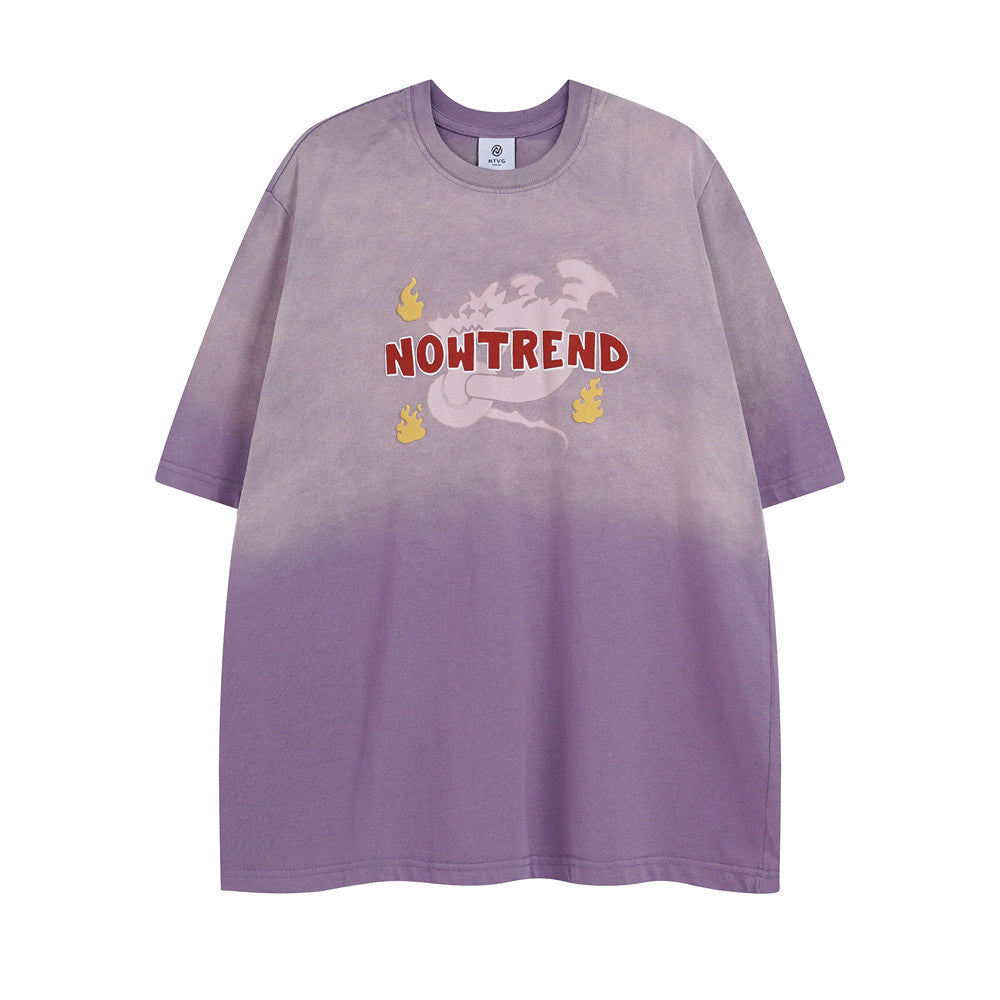 Fashion Cartoon Dragon Print Short Sleeve Men