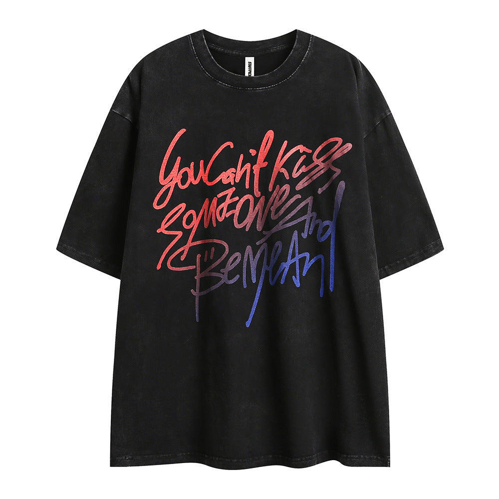 Color Matching Letter Print Short-sleeve Men