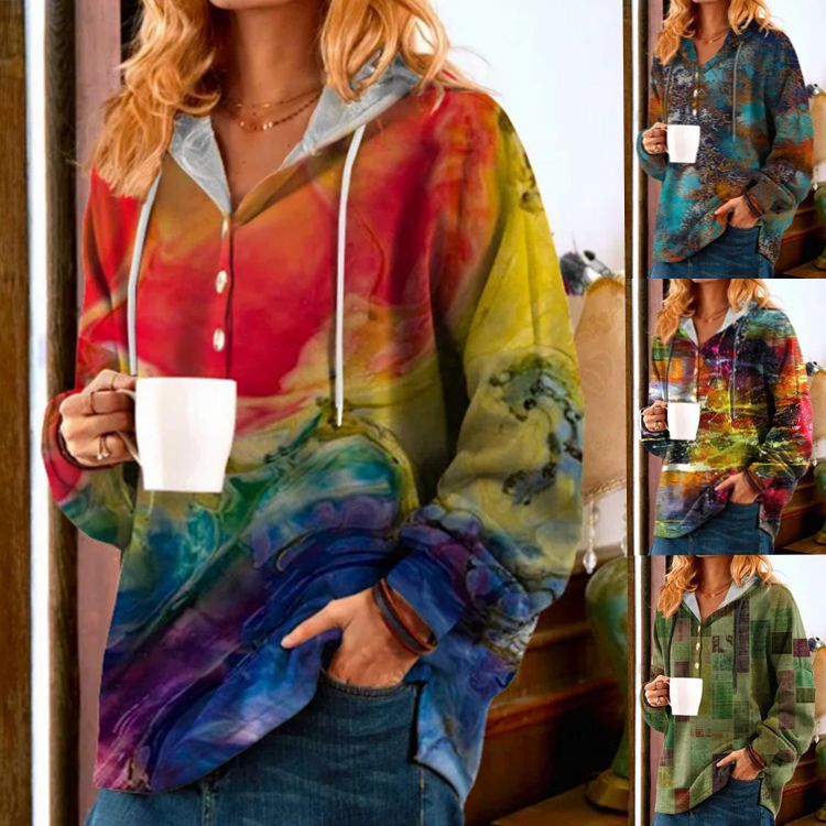 Printed Plus Size Loose Fit Street Fashion Pullover Hoodie