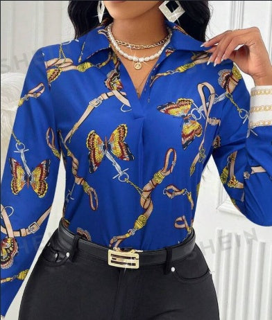 Women's Casual Butterfly Print Long Sleeve Shirt, Assorted Printsi