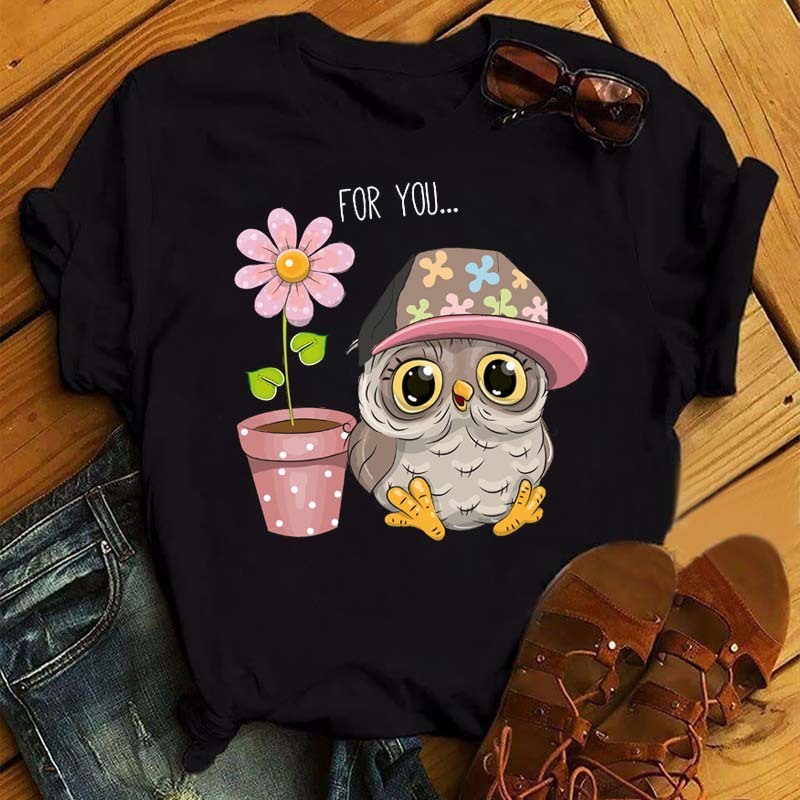 Women's Owl Print Casual Short-sleeved T-shirt