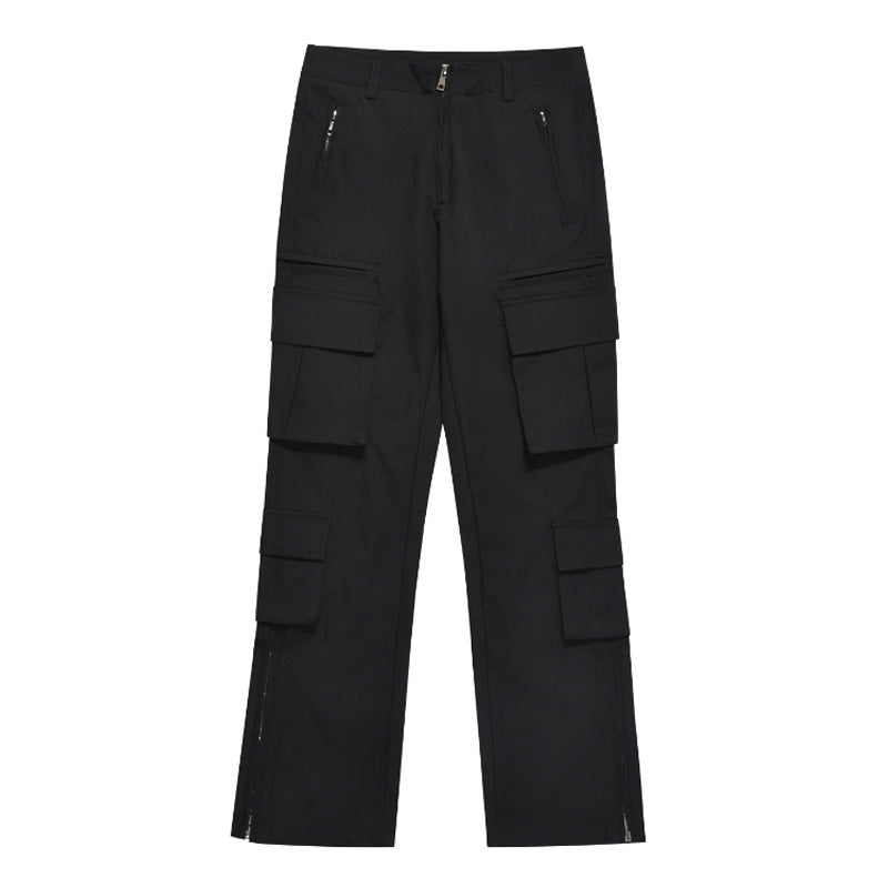 American Retro Multi-pocket Function Pants Wide Leg Black Cargo Pants