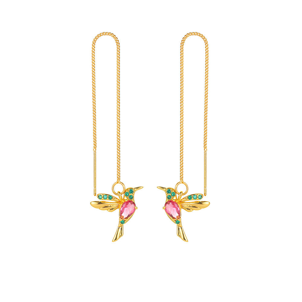 Fashion Jewelry New Unique Little Bird Drop Long Hanging Hummingbird Earrings