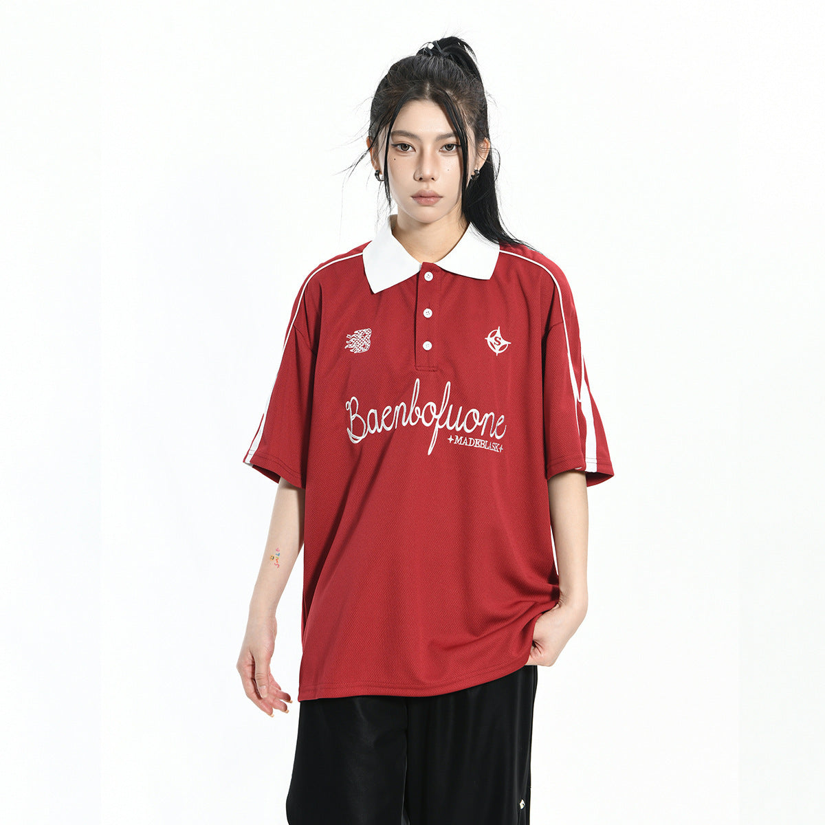 Men's Retro Fashion Brand Lapel T-shirt Color Matching