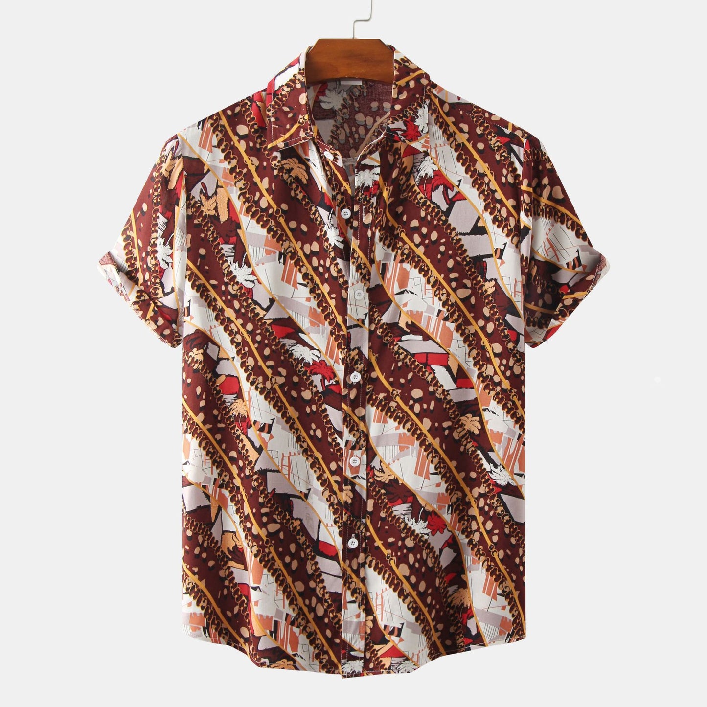 European And American Floral Men's Short-sleeved Shirt